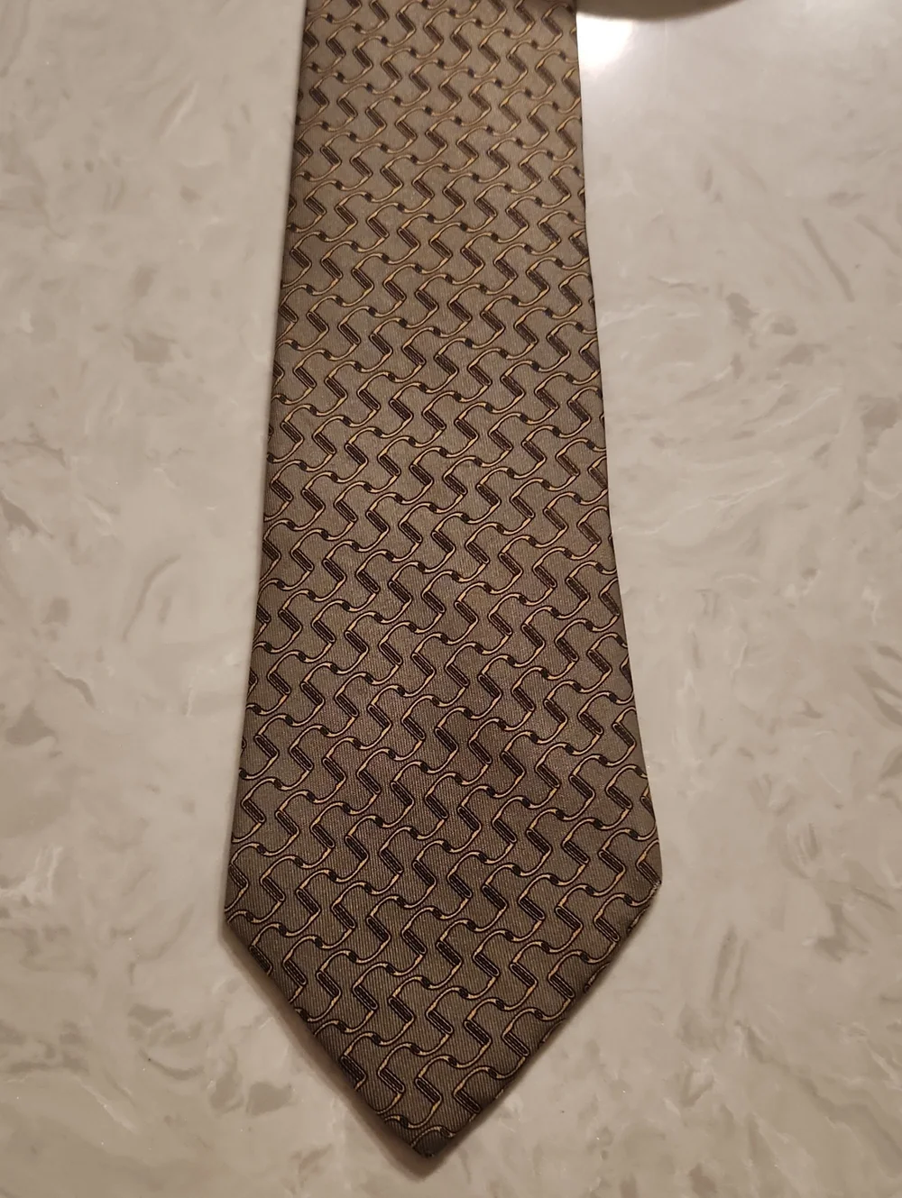Hermes Paris Men's Brown Patterned 100% Silk Tie